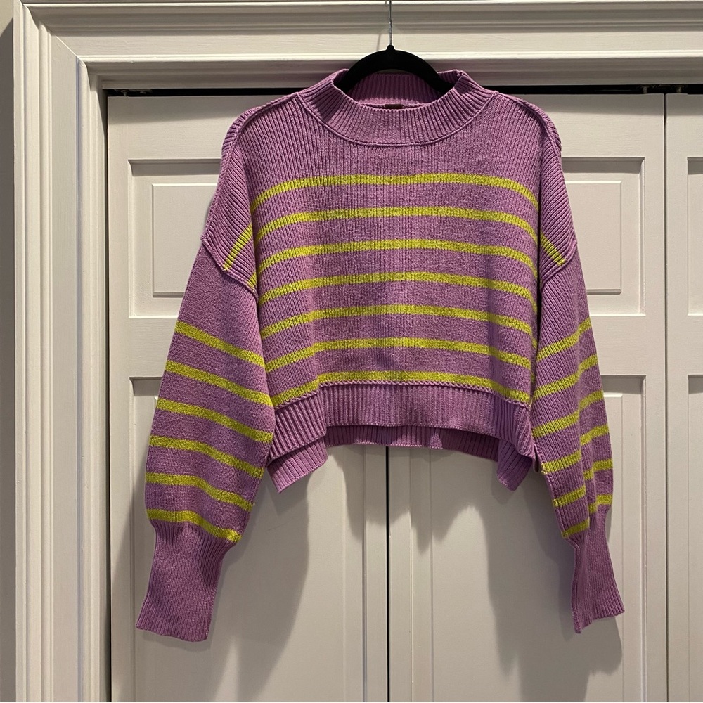 Free People Easy Street Cropped Striped Pullover Oversized Sweater | Size XS - Picture 8 of 11